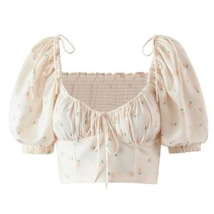 Puff Sleeve Lace-Up crop top